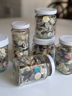 Mixed Vintage Buttons in Glass Jar - Neutral & Pastel Mix